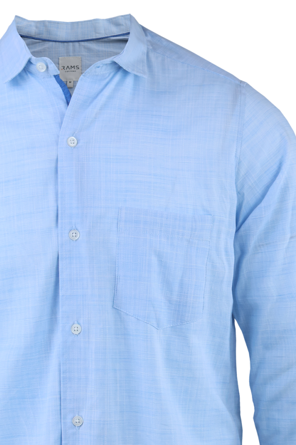 Camisa Manga Larga Slim Fit Textura Lino Color Azul Jaspe Para Caballero